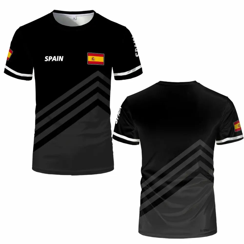 Spain Flag Graphic Jersey Fashion Geometric Print Quick-drying Football T-shirt Men Women Sports Training Casual Breathable Tops