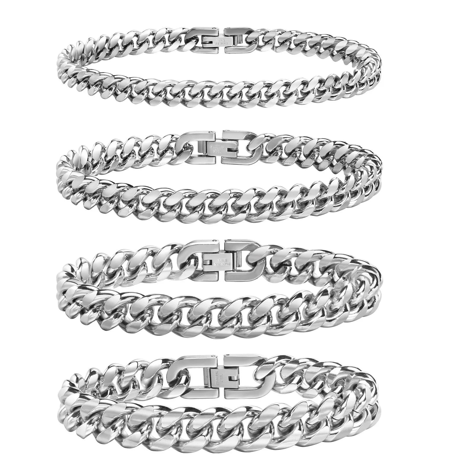 White Smoke Vnox 6/8/10/12mm Cuban Chain Bracelets for Men Women, Solid Stainless Steel Curb Link Chain Wristband Jewelry