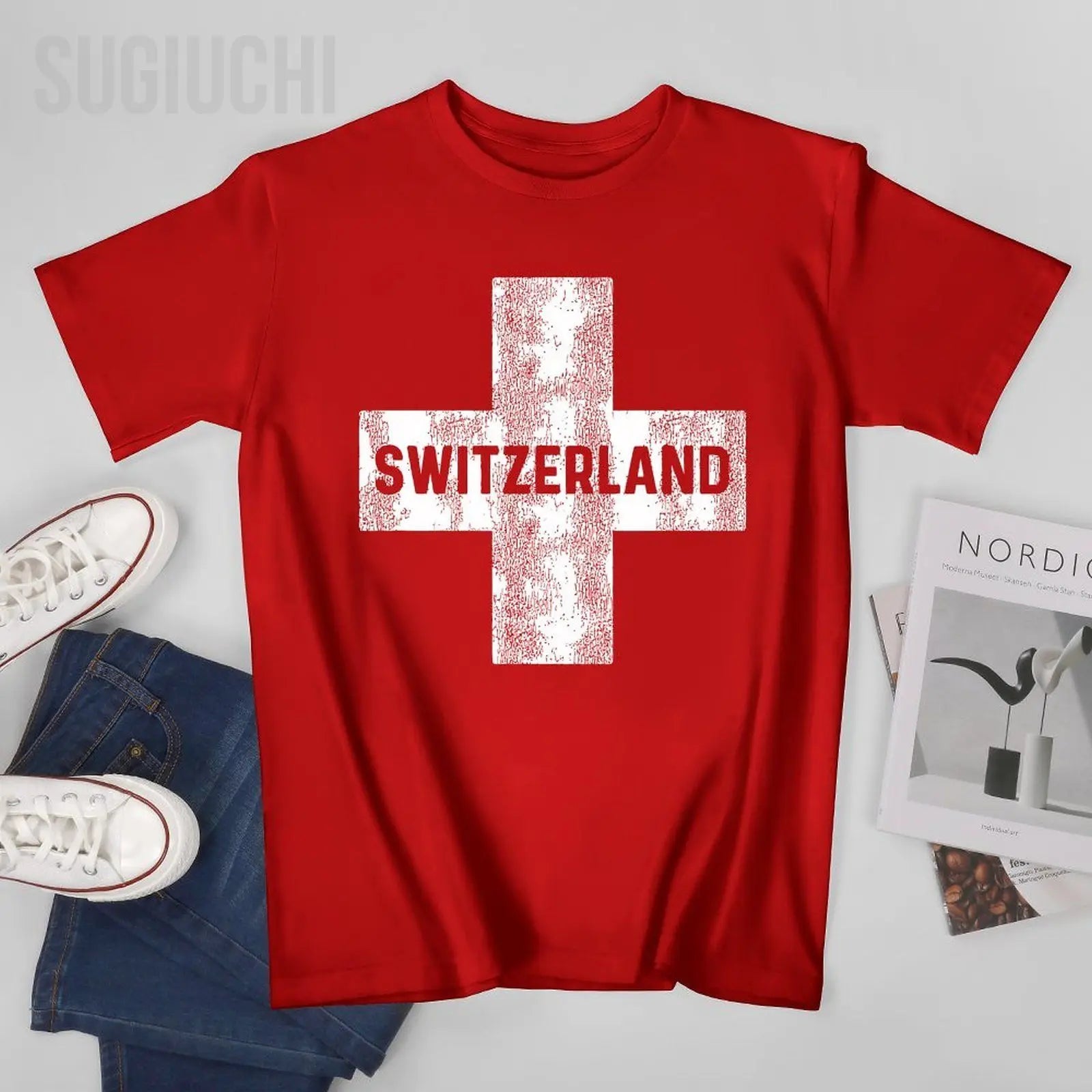 Men Retro Swiss Flag Of Switzerland Tshirt Tees O-neck T Shirts Women Boys 100% Cotton T-Shirt streetwear fashion product image 2