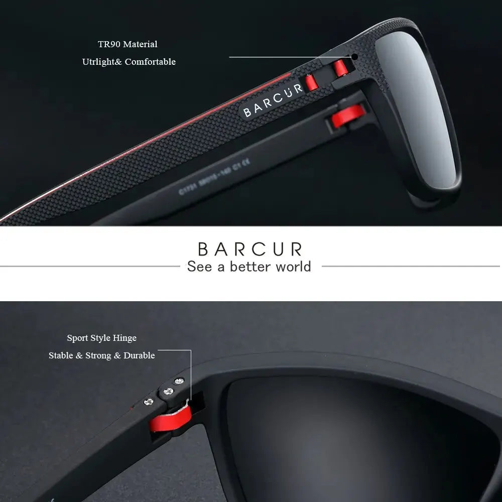 Black BARCUR Design TR90 Sunglasses Men Polarized Light Weight Sports Sun Glasses Women Eyewear Accessory Oculos UVAB Protection