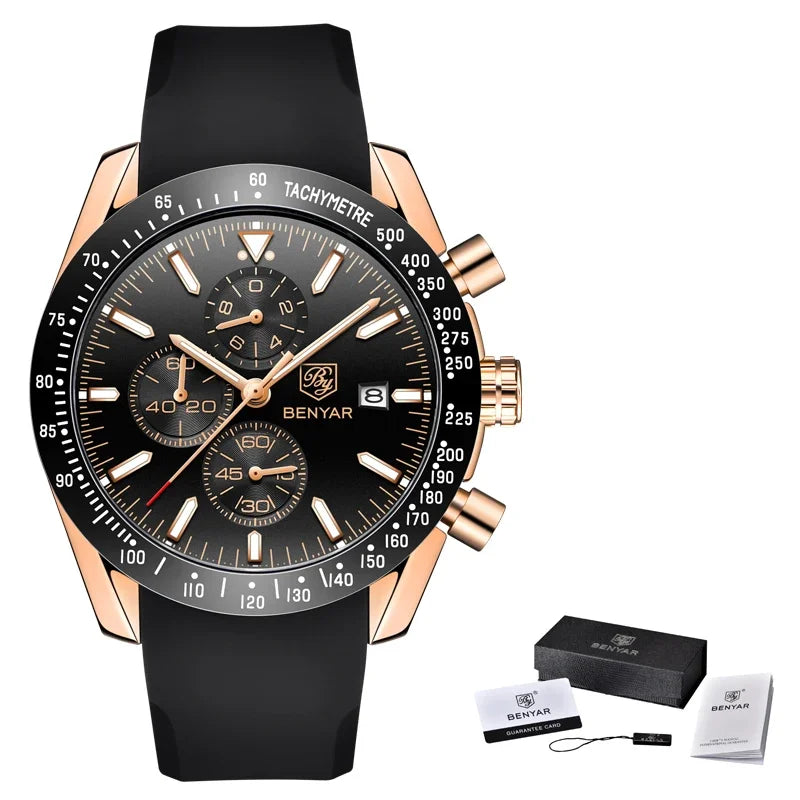 White Smoke Men Watch BENYAR Top Brand Luxury Full Steel Business Quartz Watch Men Casual Waterproof Sports Watches Clock Relogio Masculino