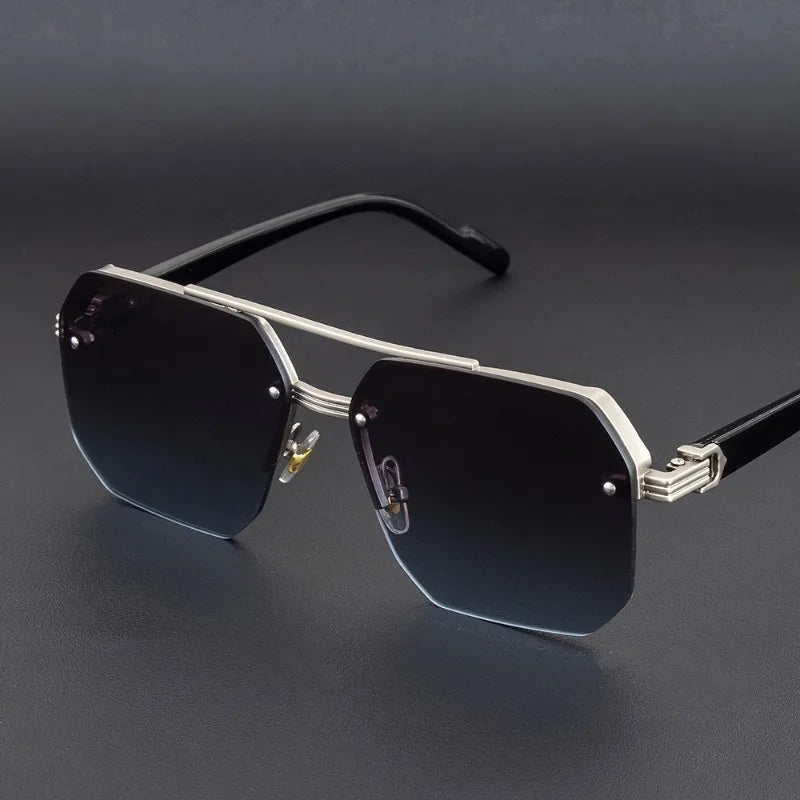 Dark Slate Gray New Retro Double Bridges Square Eyewear Metal Men Sunglasses Fashion Gradient Shades UV400 Women Sun Glasses