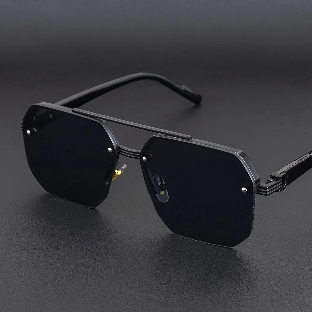Dark Slate Gray New Retro Double Bridges Square Eyewear Metal Men Sunglasses Fashion Gradient Shades UV400 Women Sun Glasses