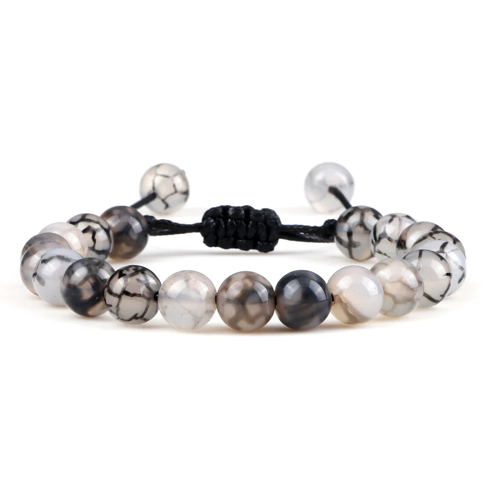 White Smoke 8mm Tiger Eye Stone Beads Bracelet Adjustable Braided Rope Bangles Natural Lava Rock Men Women Yoga Healing Balance Bracelets