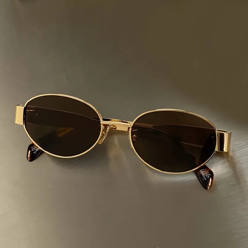 Dark Olive Green Retro Steampunk Sun Protection Sunglasses Vintage New Women's Metal Oval Sunglasses Ladies Classic UV400 Sunscreen Eyewear
