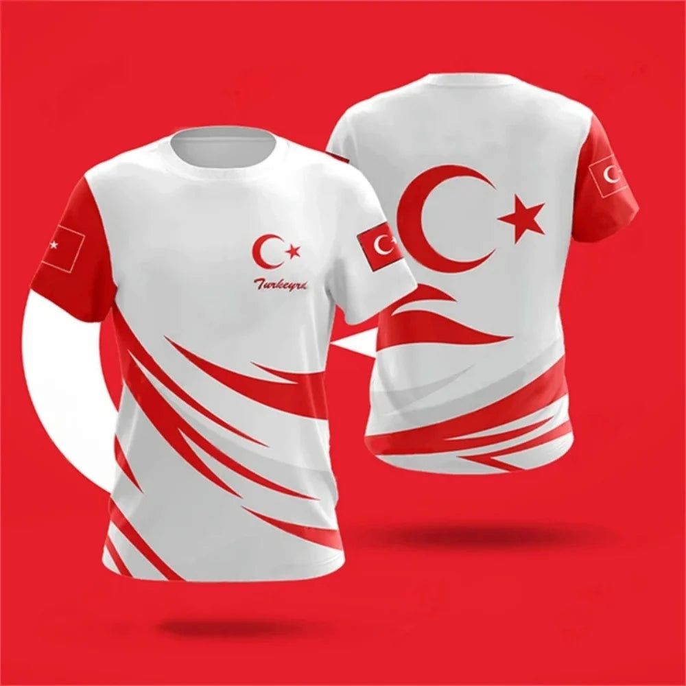 Turkey National Team Jersey - Athletic Tee with Crescent Star & Flag Patches, Ideal for Sports Fans & Patriotic Streetwear