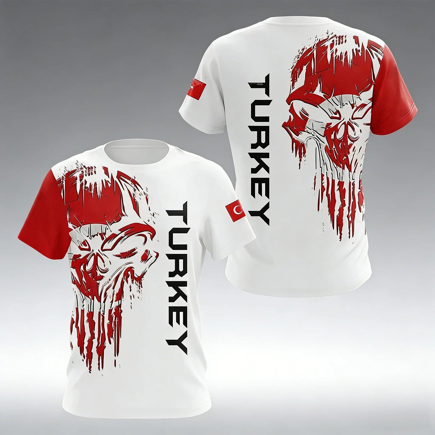Men's T-shirts with Turkish flag camouflage print, Summer clothing with a crew neck, Fashionable plus-size short-sleeve tops