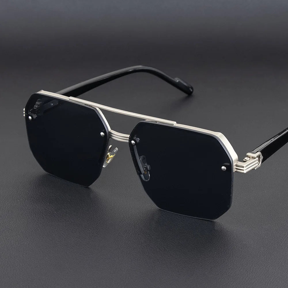 Dark Slate Gray New Retro Double Bridges Square Eyewear Metal Men Sunglasses Fashion Gradient Shades UV400 Women Sun Glasses
