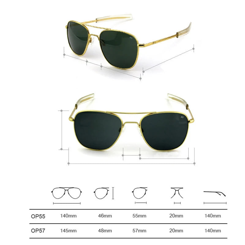 White Smoke Pilot AO Sunglasses Men Top Quality Brand Designer AGX Tempered Glass Lens Sun Glasses Male