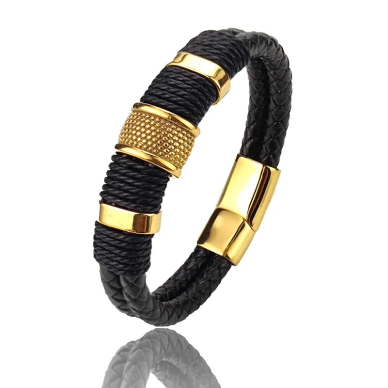 White Smoke Luxury Vintage Multilayer Brown Leather Stainless Steel  Men Bracelet Bead Bracelet Jewelry Male Wrist Bangle Christmas Gifts