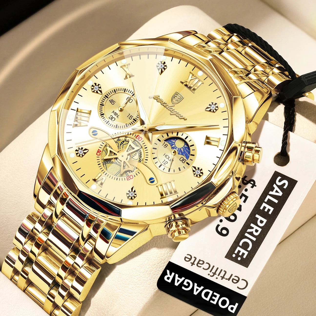 Seashell POEDAGAR Luxury Men Watch Top Original Waterproof Luminous Chronograph Man Wristwatch Stainless Steel Quartz Men's Watches Reloj