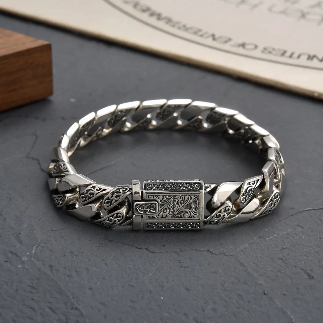 Dim Gray S925 Sterling Silver Timeless Vine Garland Buckle Retro Punk Tank Bracelet Jewelry Creativity Gift Factory Price