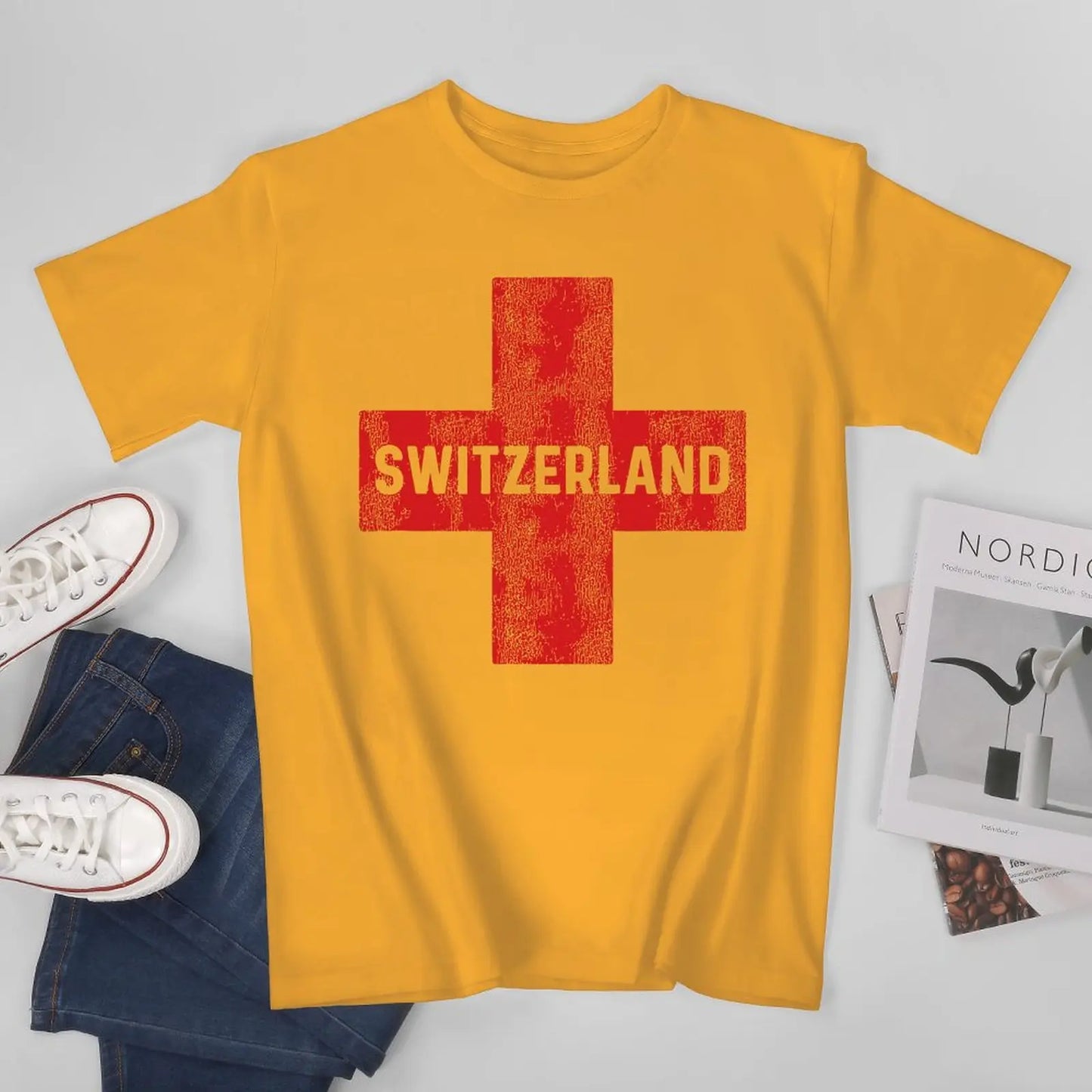 Men Retro Swiss Flag Of Switzerland Tshirt Tees O-neck T Shirts Women Boys 100% Cotton T-Shirt