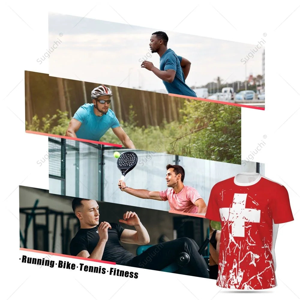 Exclusive design Switzerland Flag Grain 3D Printed Men For Running Bike Soccer Tennis Fitness Sports tshirt Mesh Short T-shirt