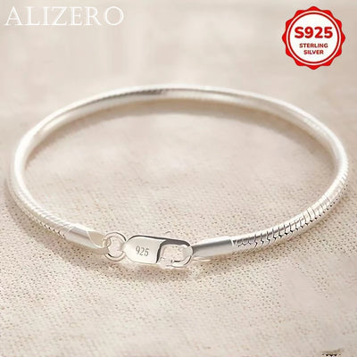 Light Gray 925 Sterling Silver 3mm Snake Bone Bracelet Simple Style For Women Men Daily and Party Wear All Seasons Jewelry 16-23cm