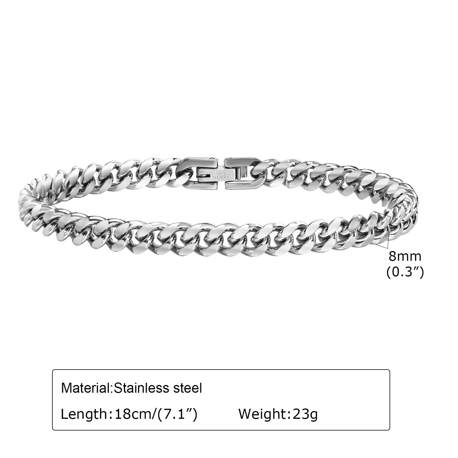 White Smoke Vnox 6/8/10/12mm Cuban Chain Bracelets for Men Women, Solid Stainless Steel Curb Link Chain Wristband Jewelry