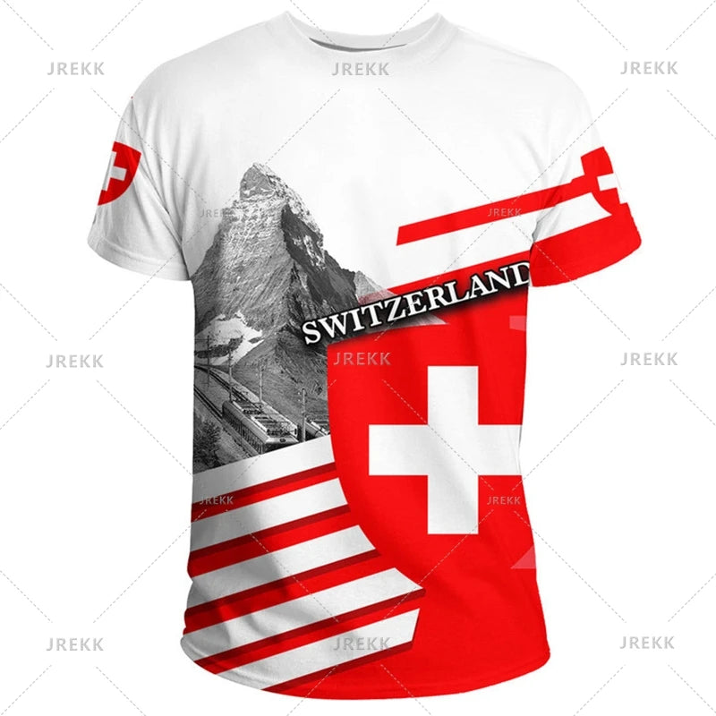 Outdoor Casual Sportswear Tshirts For Men Clothing Switzerland National Emblem Flag 3d Print Cool T-Shirt Gym Tops O Neck Tees