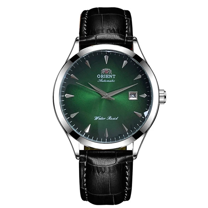 White Smoke Orient Automatic Men's Watch, Black Dial Stainless Steel Band, Water Resistant Classic Business Wristwatch with Date Display