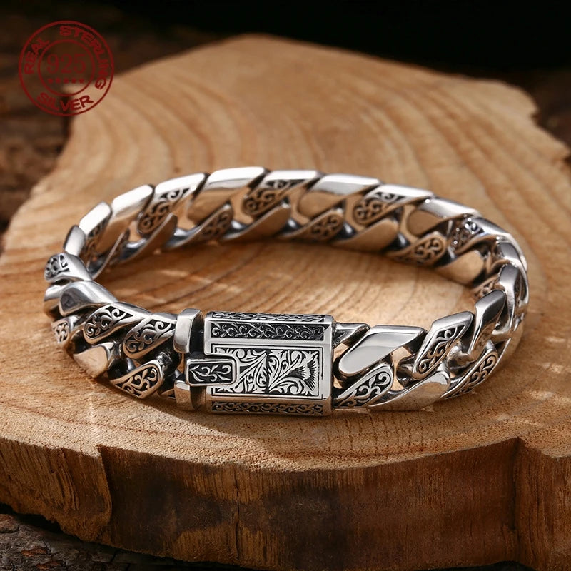 Black S925 Sterling Silver Timeless Vine Garland Buckle Retro Punk Tank Bracelet Jewelry Creativity Gift Factory Price