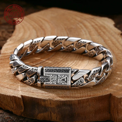 Black S925 Sterling Silver Timeless Vine Garland Buckle Retro Punk Tank Bracelet Jewelry Creativity Gift Factory Price