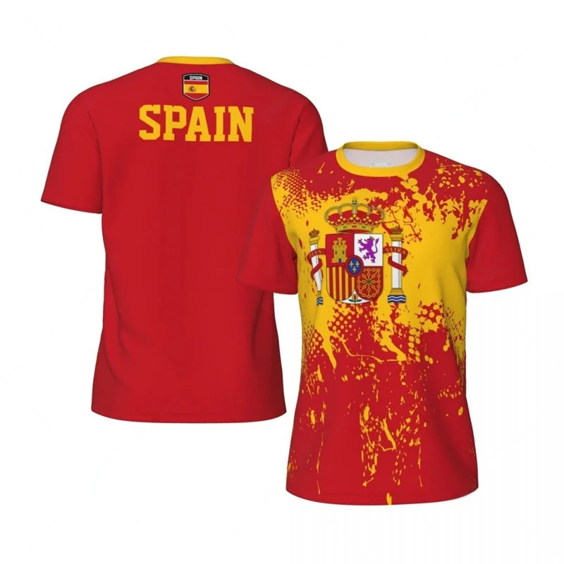 Spain Flag Football T Shirts For Men Fashion Summer National Emblem 3D Printed Jersey Casual Quick Dry Breathable Tees Tops streetwear fashion product image 1