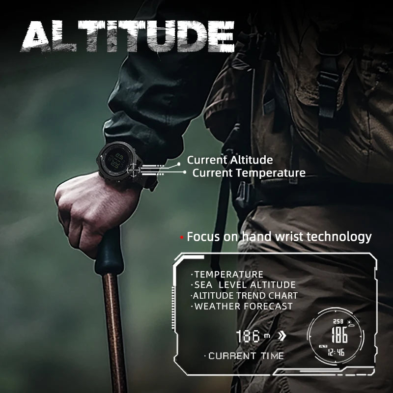 Black NORTH EDGE APACHE-46 Men Digital Watch Outdoor Sports Running Swimming Outdoor Sport Watches Altimeter Barometer Compass WR50M
