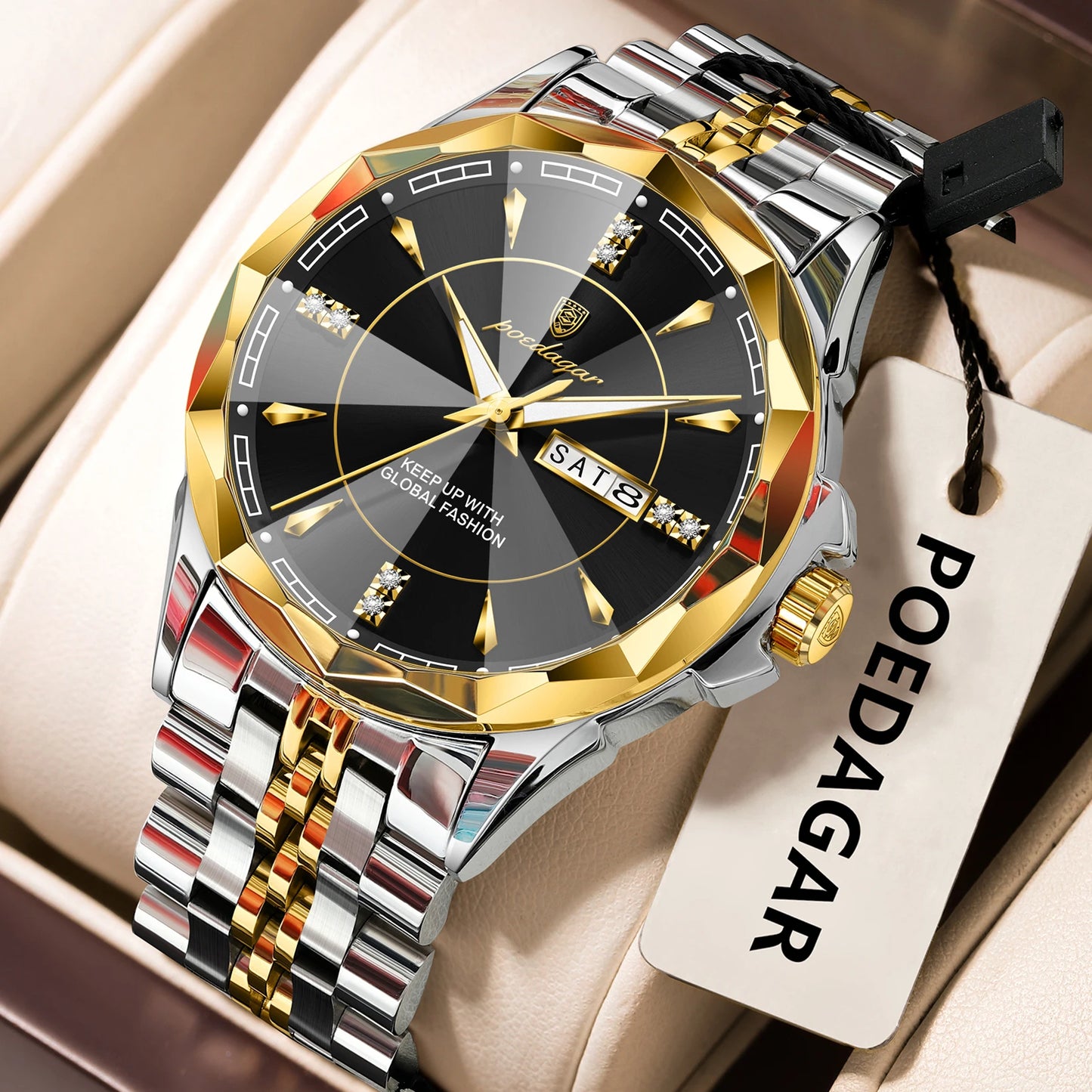 Antique White POEDAGAR Luxury Fashion Man Clock Top Business Waterproof Luminous Date Week Men's Watches Quartz Stainless Steel Men Wristwatch