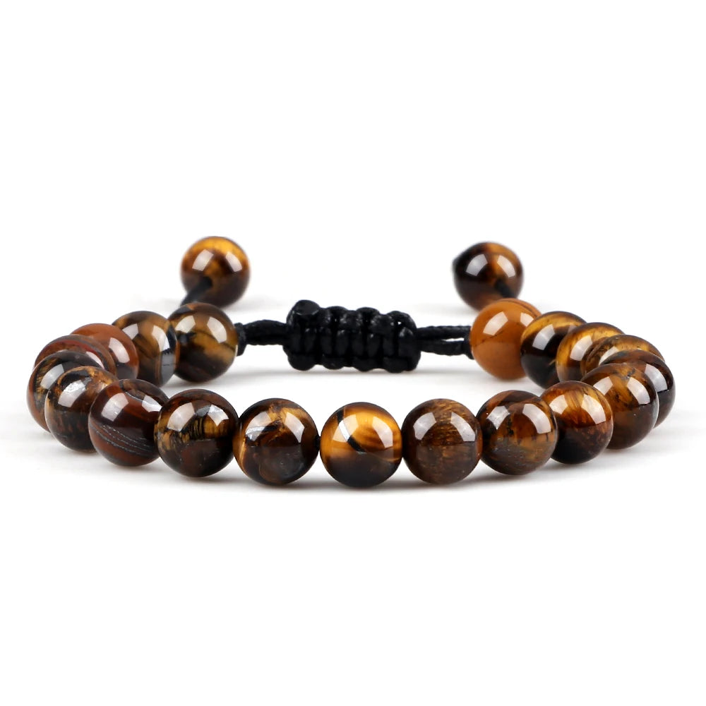 White Smoke 8mm Tiger Eye Stone Beads Bracelet Adjustable Braided Rope Bangles Natural Lava Rock Men Women Yoga Healing Balance Bracelets