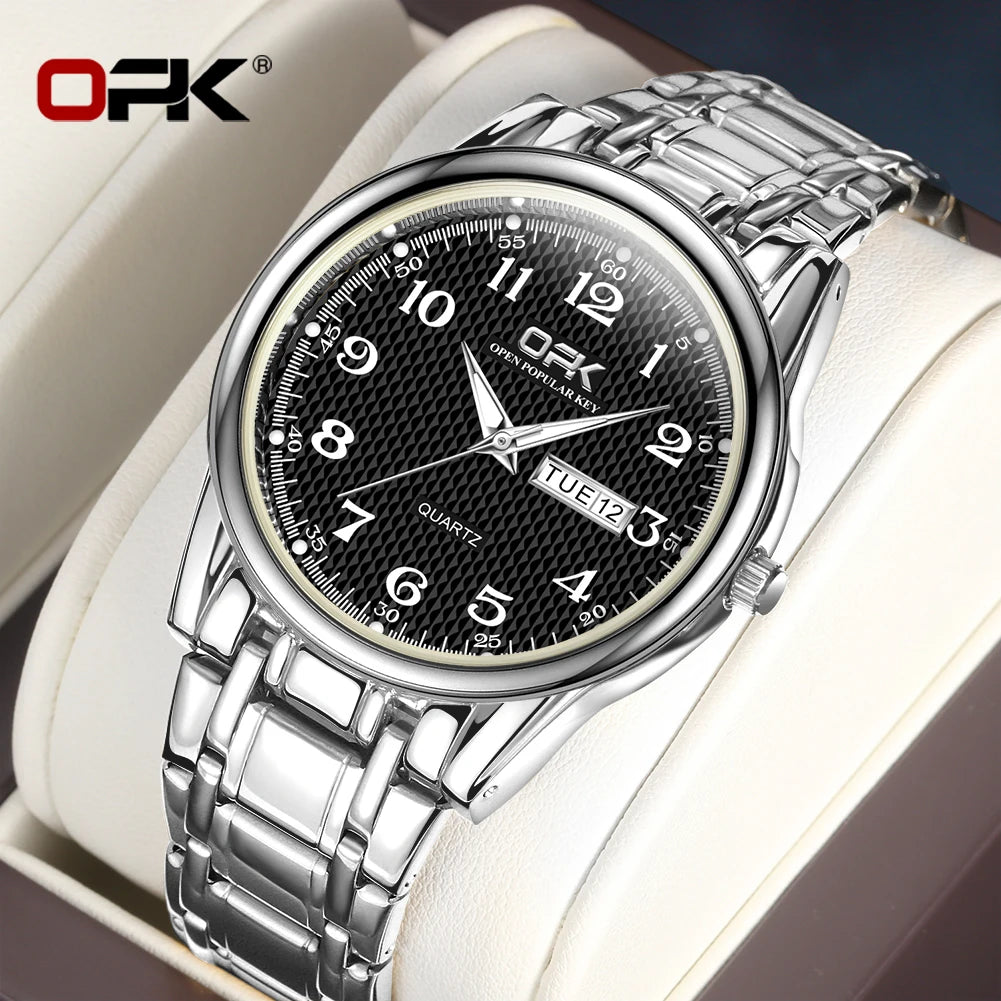 White Smoke OPK 8110 Ladies Watch Classic Simple Brand Quartz Watch Stainless Steel Strap Watch For Women Waterproof Luminous Day-Date Watch