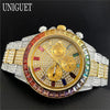 Black Hot Fashion Green Watches Men Brand UNIGUET Luxury Stainless Steel Hip Hop Rainbow Diamond Quartz Wristwatch Male Dropshipping