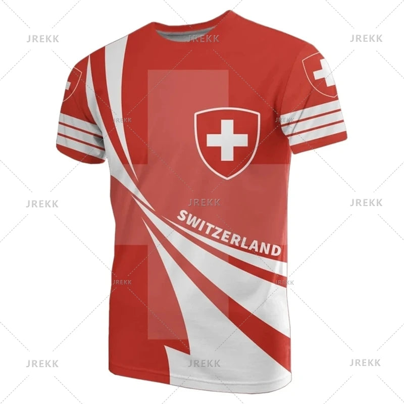 Outdoor Casual Sportswear Tshirts For Men Clothing Switzerland National Emblem Flag 3d Print Cool T-Shirt Gym Tops O Neck Tees