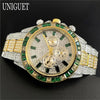 Black Hot Fashion Green Watches Men Brand UNIGUET Luxury Stainless Steel Hip Hop Rainbow Diamond Quartz Wristwatch Male Dropshipping