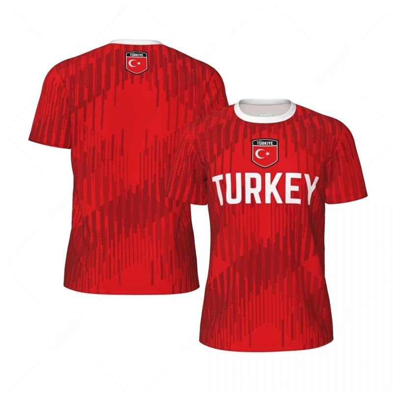 Fashion Turkey Flag Football T Shirt Casual Summer Short Sleeve Mens 3D Printed Sports T-shirt Loose Street Quick Dry Tees Tops