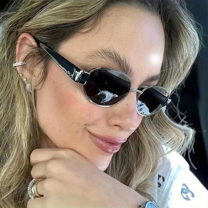 Black Retro Steampunk Sun Protection Sunglasses Vintage New Women's Metal Oval Sunglasses Ladies Classic UV400 Sunscreen Eyewear