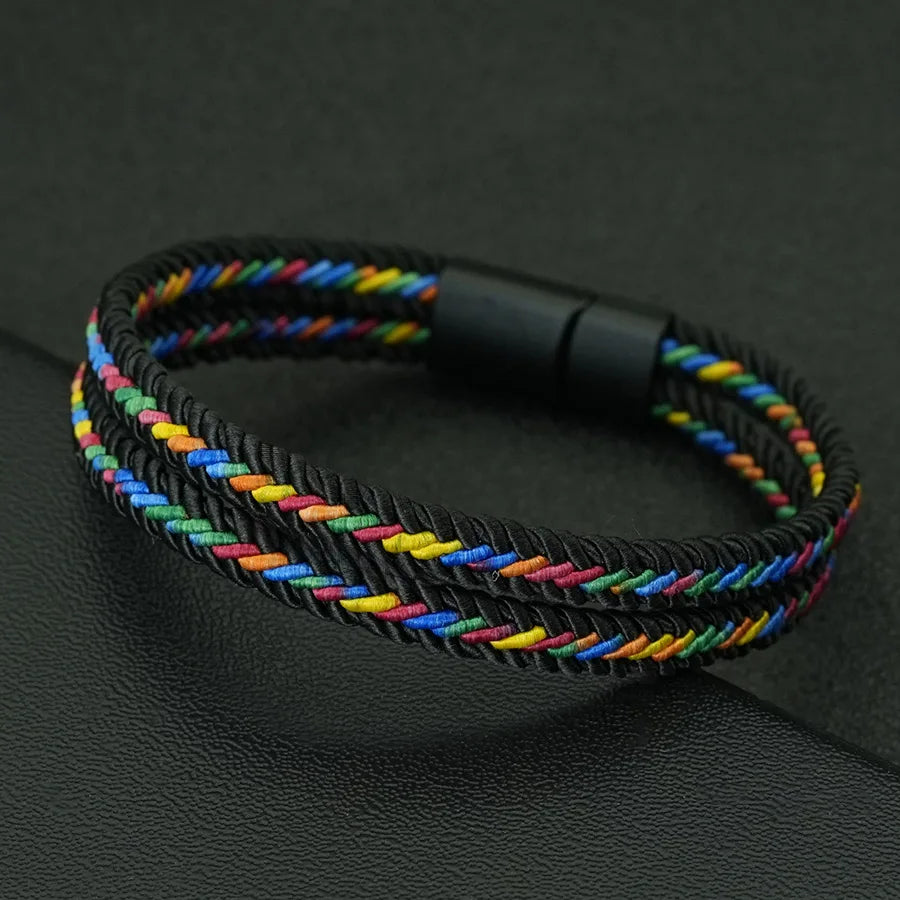 Dark Slate Gray Noter Grade A Ethnic Fabric String Bracelet For Men Double Layer 6 Colors Available Sports Sweat Absorbent Braslet Bangle Hombre