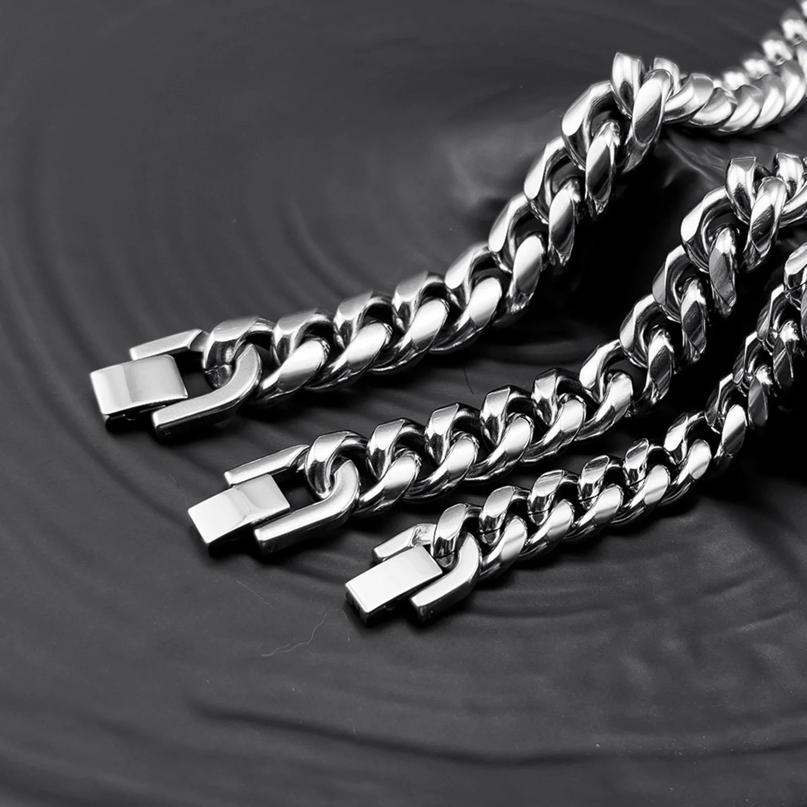 Dark Slate Gray Vnox 6/8/10/12mm Cuban Chain Bracelets for Men Women, Solid Stainless Steel Curb Link Chain Wristband Jewelry