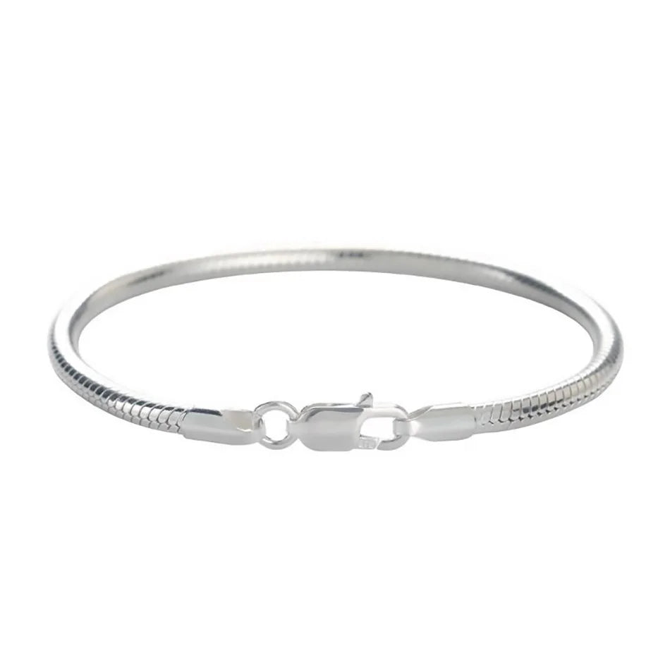 White Smoke 925 Sterling Silver 3mm Snake Bone Bracelet Simple Style For Women Men Daily and Party Wear All Seasons Jewelry 16-23cm