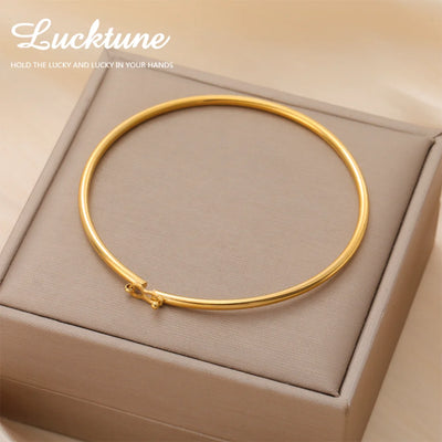 Dark Gray Lucktune Fashion Metal Simple Cuff Bracelets Stainless Steel Gold Color Jewelry Bracelets Women's Accessories Date Party Gift