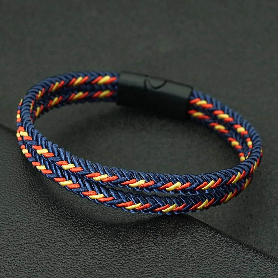 Dark Slate Gray Noter Grade A Ethnic Fabric String Bracelet For Men Double Layer 6 Colors Available Sports Sweat Absorbent Braslet Bangle Hombre