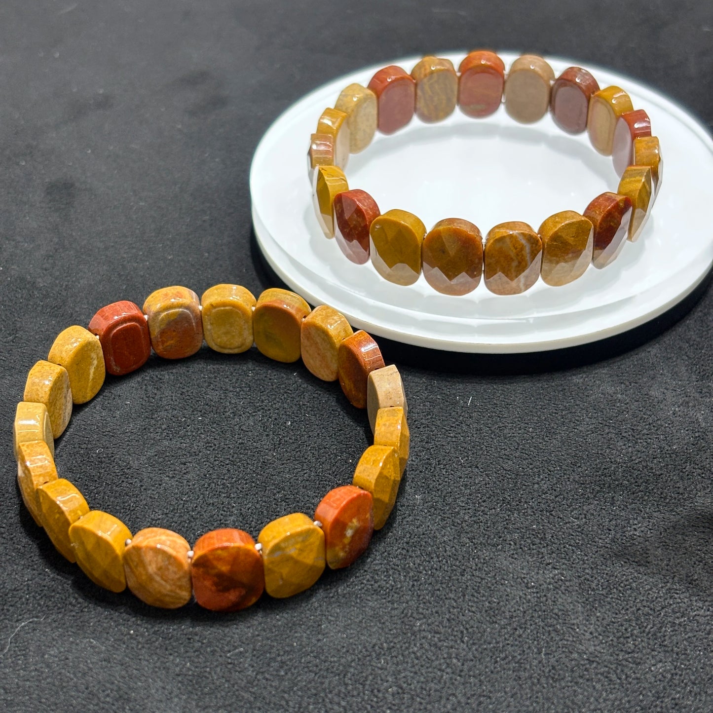 Dim Gray Natural Icy Mookaite Jasper Oval Bead Bangle Bracelet Women Men Gift Elastic Soft Bangle Bracelet