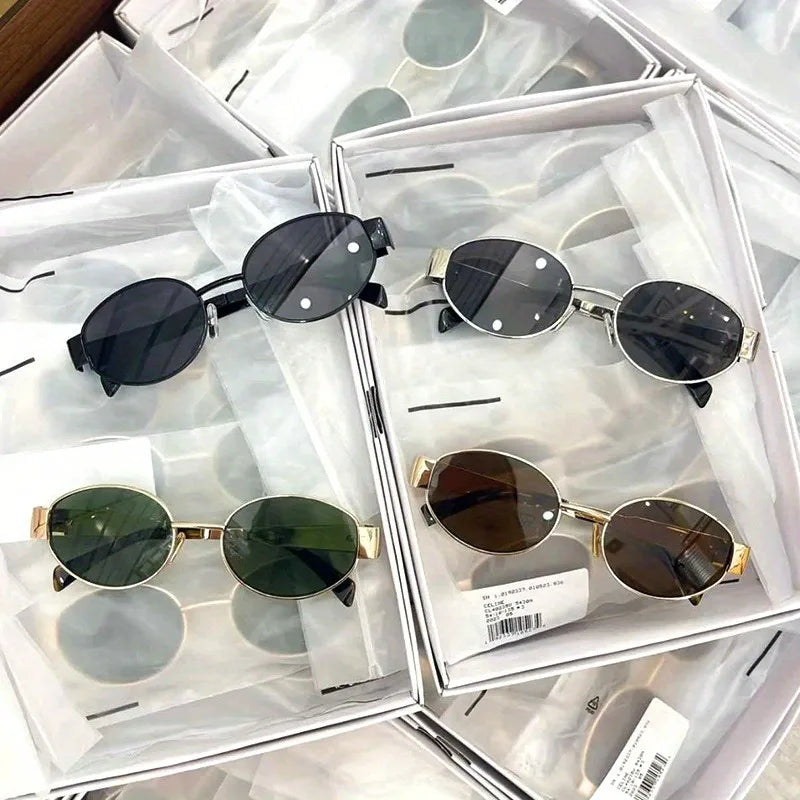 Lavender Retro Steampunk Sun Protection Sunglasses Vintage New Women's Metal Oval Sunglasses Ladies Classic UV400 Sunscreen Eyewear