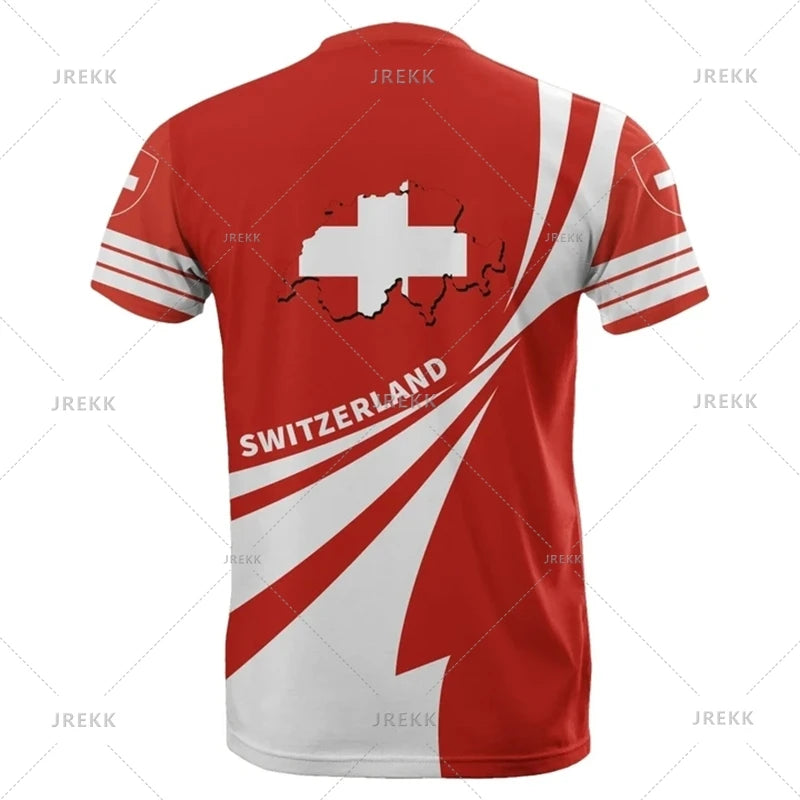 Outdoor Casual Sportswear Tshirts For Men Clothing Switzerland National Emblem Flag 3d Print Cool T-Shirt Gym Tops O Neck Tees streetwear fashion product image 13