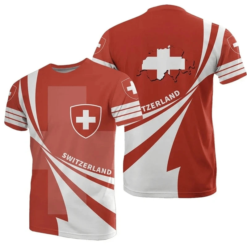 Outdoor Casual Sportswear Tshirts For Men Clothing Switzerland National Emblem Flag 3d Print Cool T-Shirt Gym Tops O Neck Tees