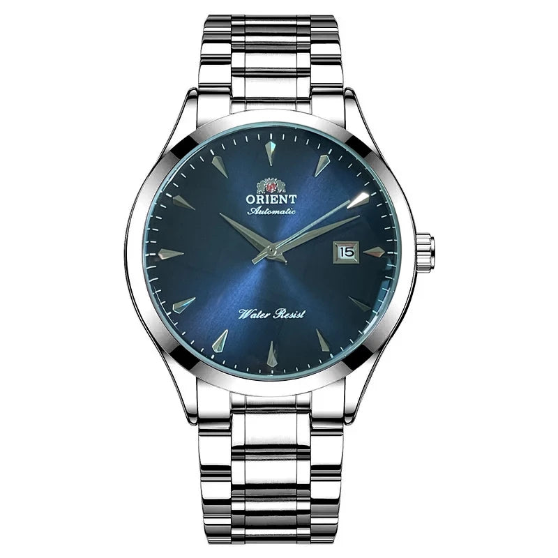 White Smoke Orient Automatic Men's Watch, Black Dial Stainless Steel Band, Water Resistant Classic Business Wristwatch with Date Display