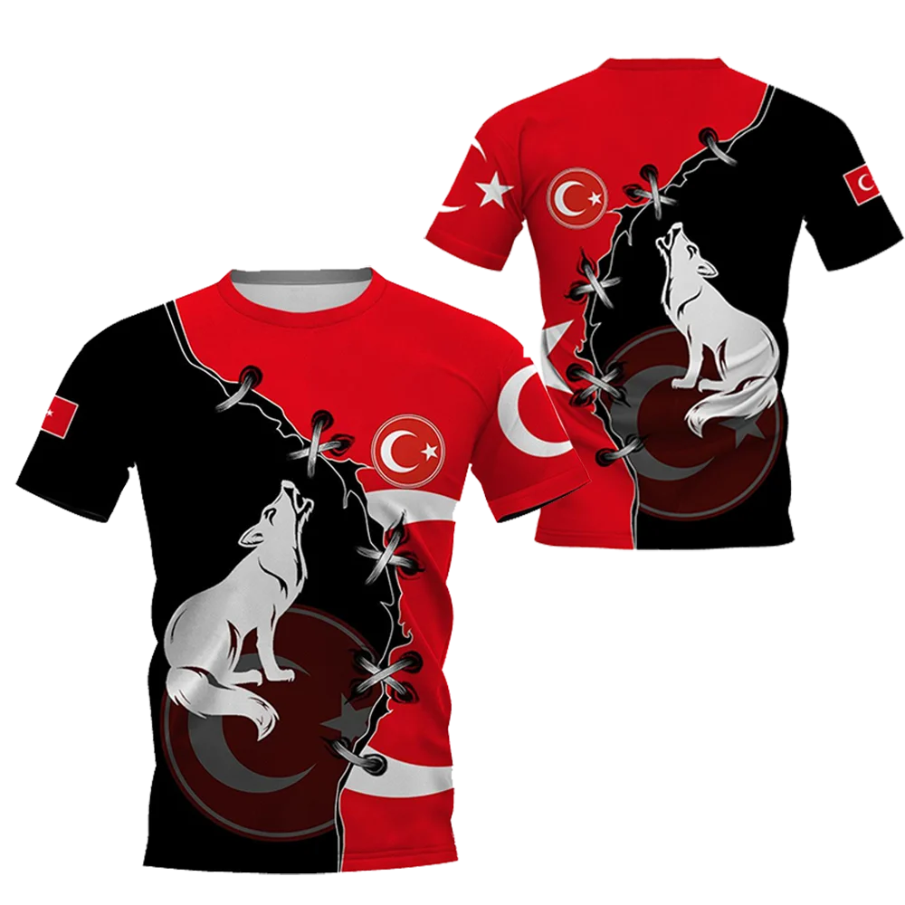 Turkish Men's T-Shirts Fashion Short Sleeve Tops Turkish Flag Print Shirts Summer Round Neck Oversized Men's Clothing Camisa