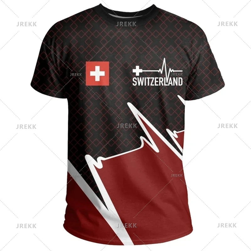 Outdoor Casual Sportswear Tshirts For Men Clothing Switzerland National Emblem Flag 3d Print Cool T-Shirt Gym Tops O Neck Tees streetwear fashion product image 15