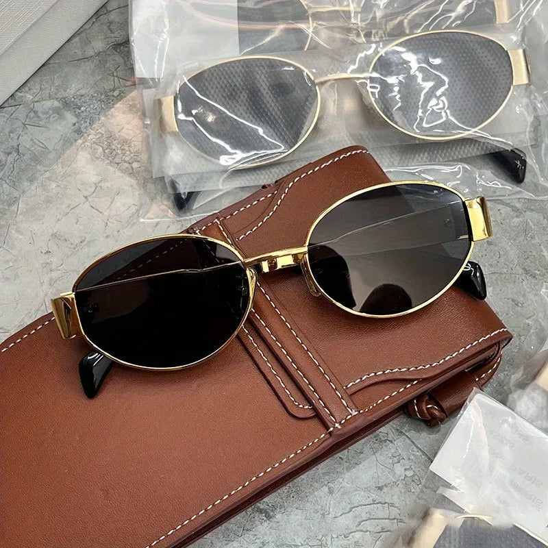 Sienna Retro Steampunk Sun Protection Sunglasses Vintage New Women's Metal Oval Sunglasses Ladies Classic UV400 Sunscreen Eyewear