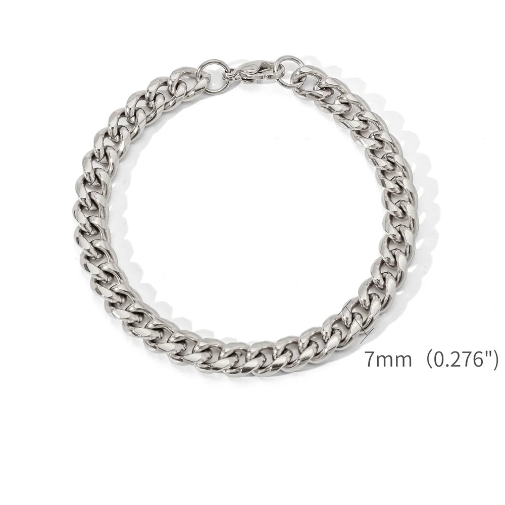 White Smoke Gold Color Stainless Steel Cuban Chain Men's Bracelet Simple Retro Bracelet For Women Hip Hop Jewelry Trend Accessories Gift