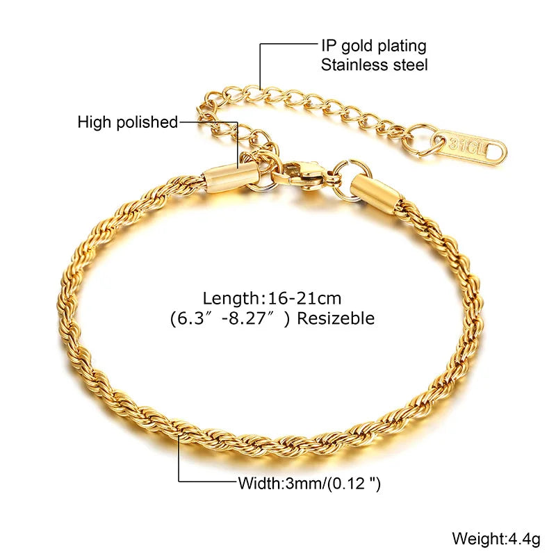 White Smoke Non Tarnish Stainless Steel Bracelet Gold Plated Stackable for Women, Thin Herringbone Chain Bracelet Waterproof Jewelry Gift