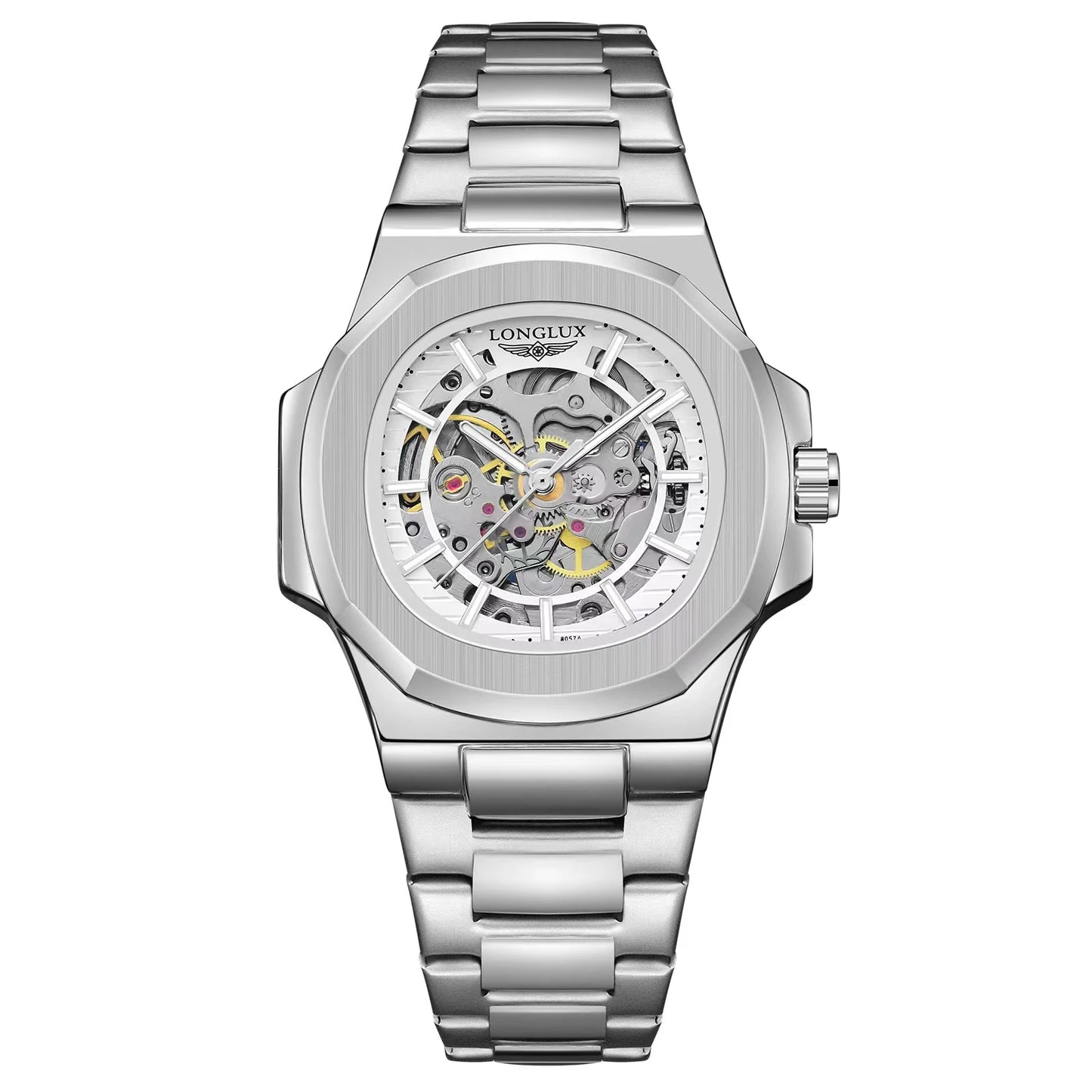 White Smoke LONGLUX Men automatic mechanical watch luxury watches waterproof skeleton business cheap wholesale stainless steel gift watch